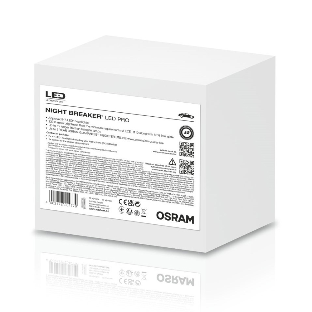 OSRAM NIGHT BREAKER H7 LED 220% Set für VW Touareg 7P + Adapter