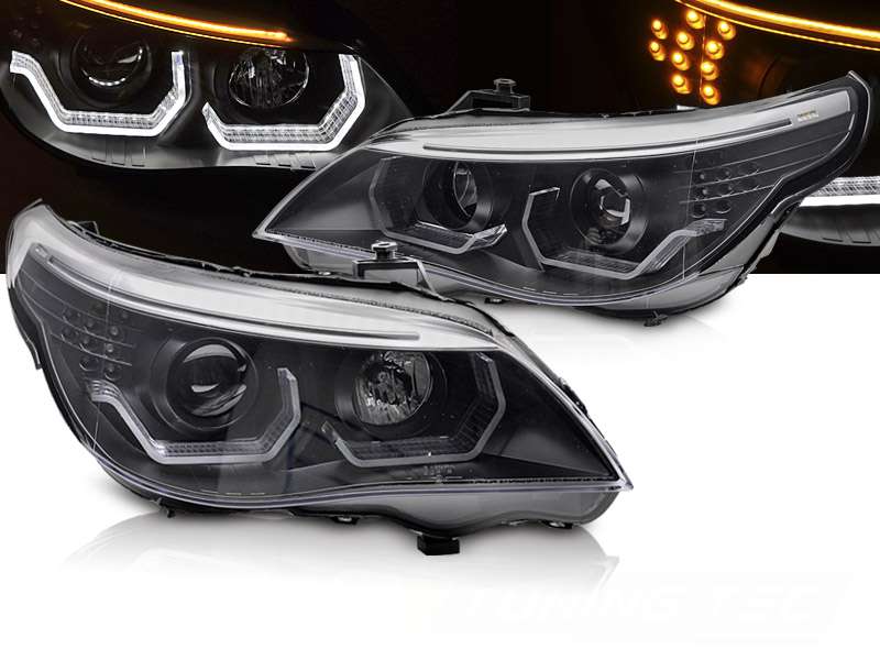 CCFL Angel Eyes Scheinwerfer schwarz für BMW 5er E60 E61 BJ hot 03-07