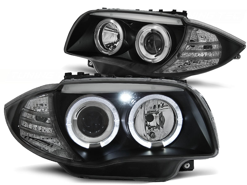 Highpower-LED Angel Eyes Scheinwerfer für BMW 1er E87 E81 04-11 schwarz  black