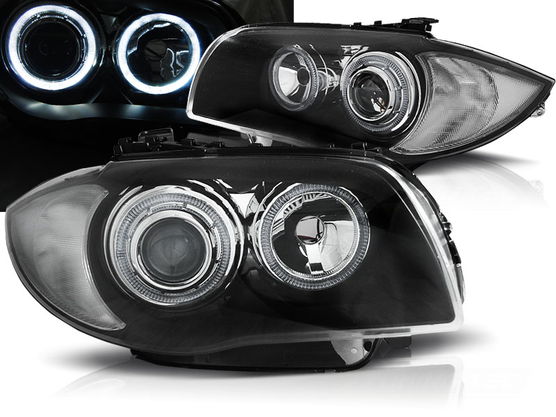Scheinwerfer LED Angel Eyes für BMW 1er E81 E82 E87 E88 Bj. 04-11 Schwarz, 1er  E81 E82 E87 E88, BMW, Scheinwerfer