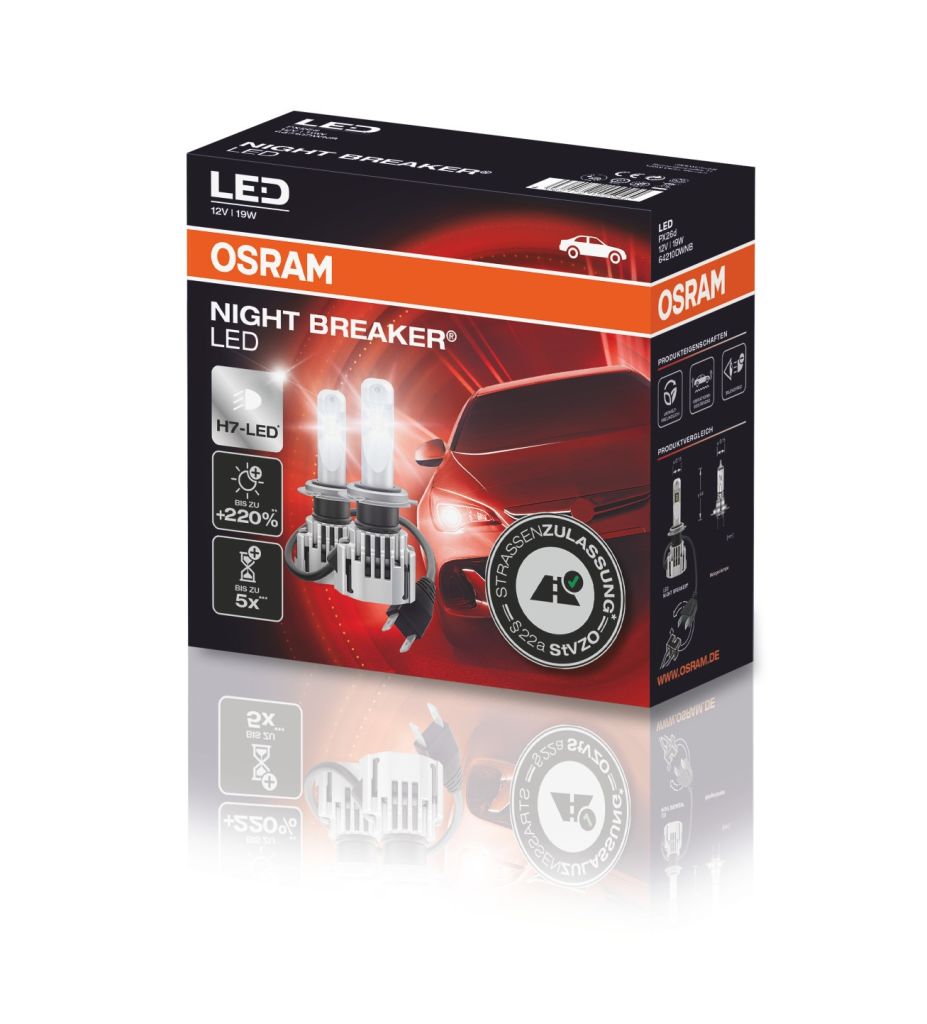 OSRAM NIGHT BREAKER H7 LED 220% Set für Renault Megane 3 2008-2016  64210DWNB